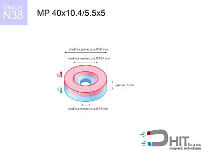 MP 40x10.4/5.5x5 N38 magnes neodymowy pierścieniowy