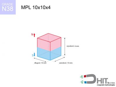 magnes neodymowy płytkowy MPL 10x10x4 N38  MPL 10x10x4 N38 magnes neodymowy płytkowy