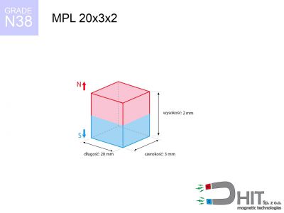 MPL 20x3x2 N38 magnes neodymowy płytkowy