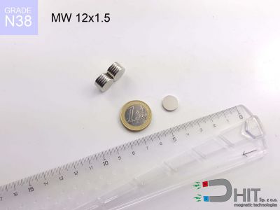 MW 12x1.5 N38 - magnesy w kształcie walca