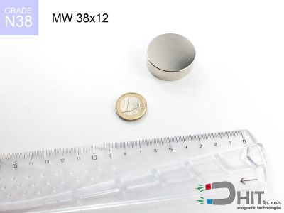 MW 38x12 N38 - magnesy w kształcie walca