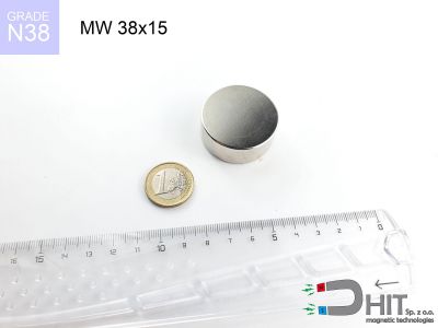 MW 38x15 N38 - magnesy neodymowe walcowe