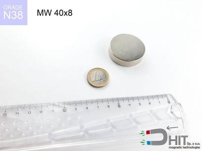 MW 40x8 N38 - magnesy neodymowe walcowe