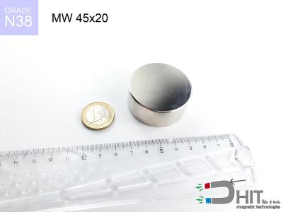 MW 45x20 N38 - magnesy w kształcie krążka
