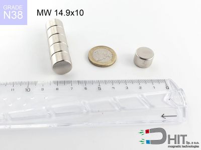 MW 14.9x10 N38 - magnesy w kształcie krążka