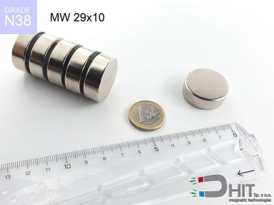 MW 29x10 N38 - magnesy w kształcie walca