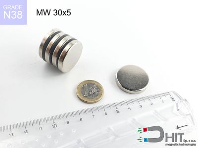 MW 30x5 N38 - magnesy neodymowe walcowe
