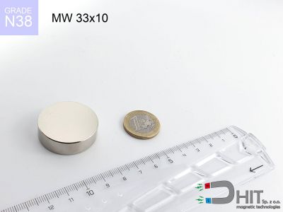 MW 33x10 N38 - magnesy neodymowe walcowe