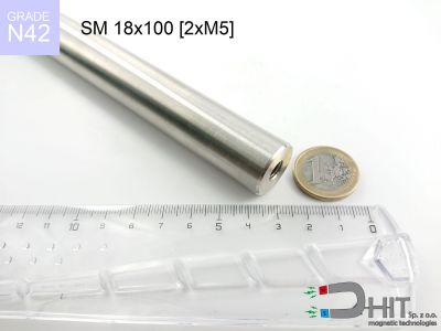 SM 18x100 [2xM5] N42 - separatory pałki magnetyczne z magnesami