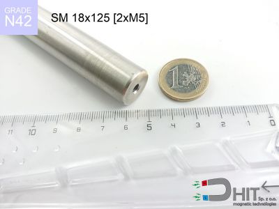 SM 18x125 [2xM5] N42 - separatory pałki magnetyczne z magnesami neodymowymi