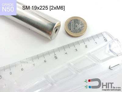 SM 19x225 [2xM6] N50 - separatory pałki magnetyczne z magnesami