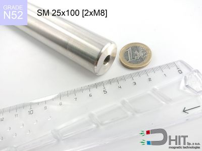 SM 25x100 [2xM8] N52 - wałki magnetyczne z neodymowymi magnesami