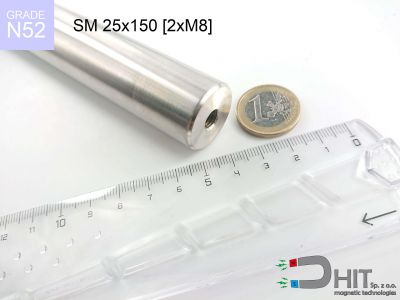 SM 25x150 [2xM8] N52 - wałki magnetyczne z neodymowymi magnesami