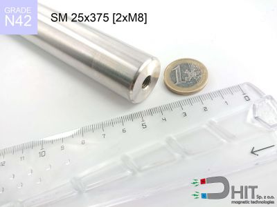 SM 25x375 [2xM8] N42 - separatory pałki magnetyczne z neodymowymi magnesami