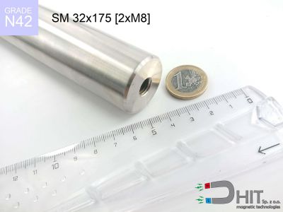 SM 32x175 [2xM8] N42 - separatory pałki magnetyczne z magnesami neodymowymi