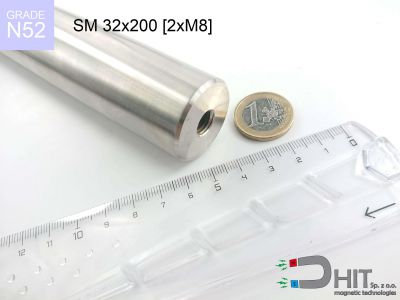 SM 32x200 [2xM8] N52 - separatory wałki magnetyczne z magnesami
