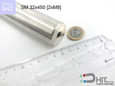 SM 32x450 [2xM8] N42 - separatory pałki magnetyczne z magnesami ndfeb