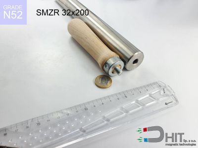 SMZR 32x200 N52 - separatory wałki z magnesami neodymowymi z drewnianą rękojeścią