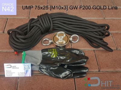 UMP 75x25 [M10x3] GW F200 GOLD Lina N42 - magnesy neodymowe do łowienia w wodzie
