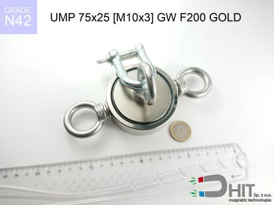 UMP 75x25 [M10x3] GW F200 GOLD N42 - magnetyczne uchwyty do poszukiwań w wodzie